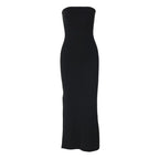 Slit backless solid sleeveless tube midi dress
