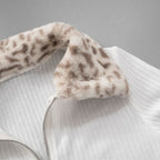 Zip-up long sleeve turnover collar leopard fluffy top  | Festival Outfits Women  | Cheetah Print Top