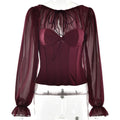 Long sleeve chiffon patchwork corset zip-up top  | Festival Outfits Women