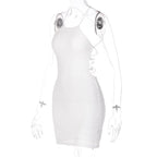 Textured cross back lace up solid backless mini dress