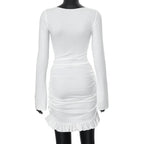Long sleeve crewneck ruched mini dress  | Festival Outfits Women