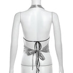 Halter metallic glitter cowl neck ruched 2 piece top  | Festival Outfits Women