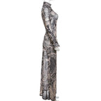 Sheer mesh see through abstract long sleeve high neck maxi dress