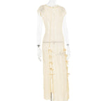 Textured slit self tie solid see through ruffle short sleeve midi dress