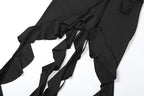 Lace up solid ruffle backless irregular tube mini dress