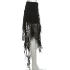 Lace mesh patchwork ruched ruffle midi skirt  | Festival Outfits Women