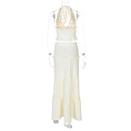 Halter v neck ruffle ruched maxi dress skirt set  | Festival Outfits Women