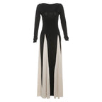 Long sleeve v neck contrast patchwork maxi dress  | Festival Outfits Women