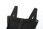 Button mesh patchwork ruched backless cami jumpsuit  | Festival Outfits Women