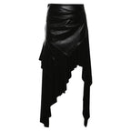 PU leather patchwork irregular midi skirt Cargo Mini Skirt  | Festival Outfits Women