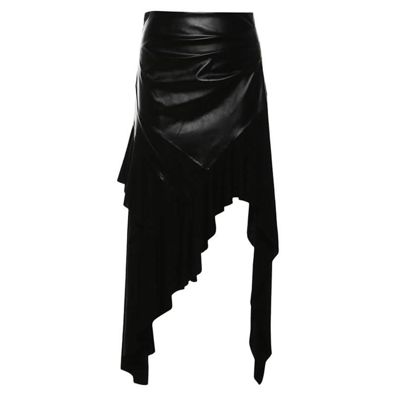 PU leather patchwork irregular midi skirt Cargo Mini Skirt  | Festival Outfits Women