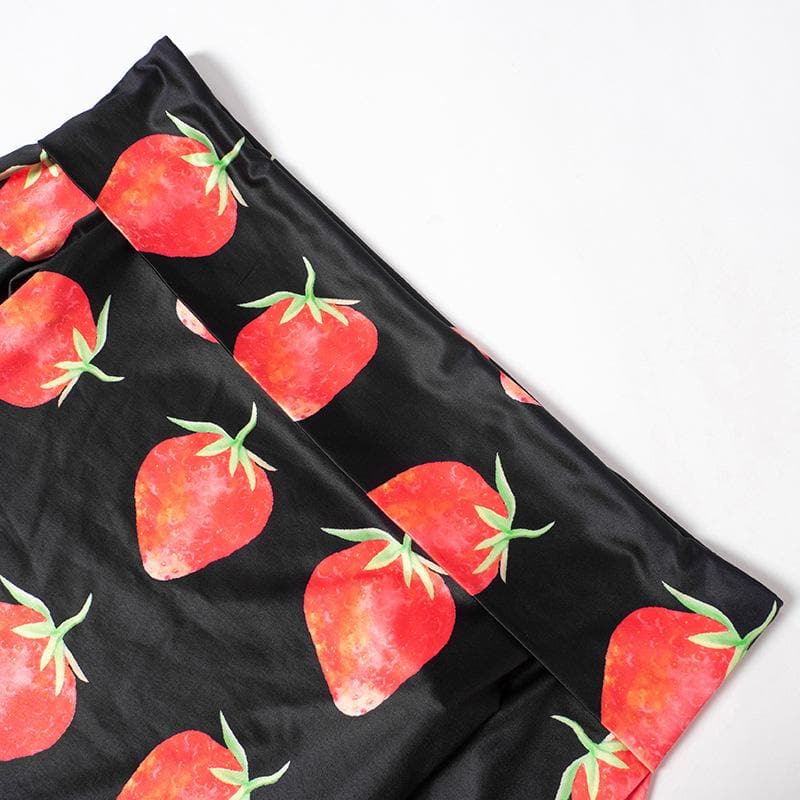 Off shoulder long sleeve strawberry print contrast mini dress