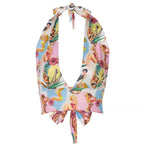 Backless bowknot halter printed top
