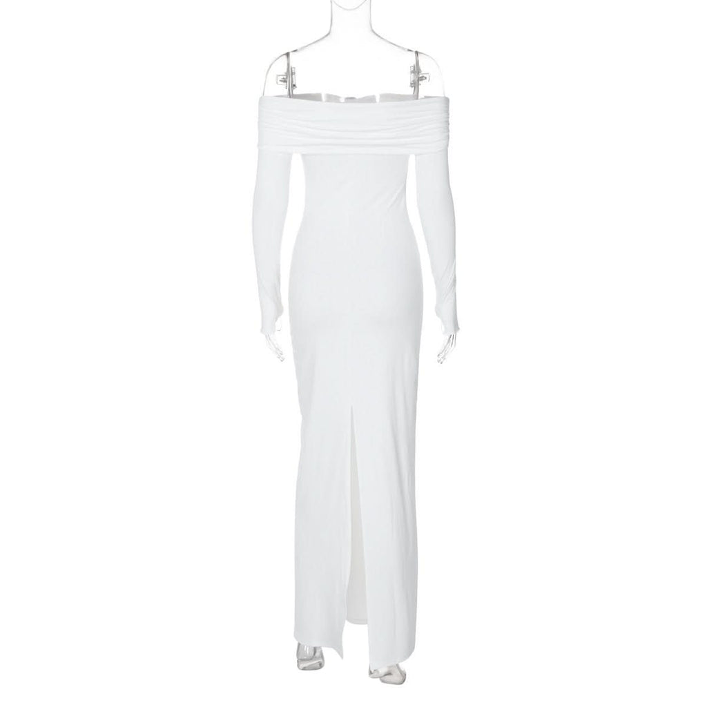 Off shoulder long sleeve slit o ring maxi dress  | Festival Outfits Women