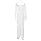 Off shoulder long sleeve slit o ring maxi dress  | Festival Outfits Women