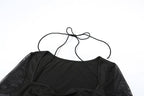 Long sleeve halter mesh ruched ruffle mini dress  | Festival Outfits Women