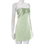 Patchwork slit ruched backless sleeveless tube mini dress