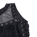 Crewneck fishnet buckle hollow out lace up tank cut out top  | Festival Outfits Women