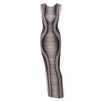 Round neck open back print  sleeveless maxi dress
