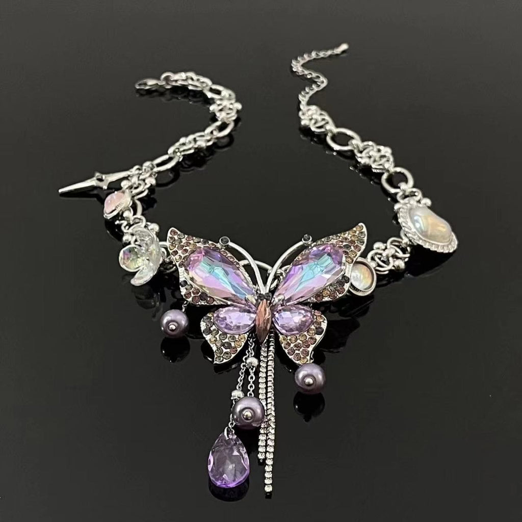 Purple butterfly flower beaded choker necklace  | Festival Outfits Women