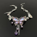 Purple butterfly flower beaded choker necklace  | Festival Outfits Women