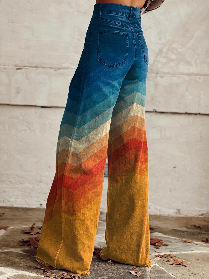 | Wide-Leg Pants in Sunset Chevron