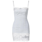 Lace patchwork stitch zip-up backless cami mini dress  | Festival Outfits Women