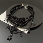 Cross star pendant beaded PU leather choker necklace  | Festival Outfits Women