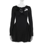 Long sleeve sweetheart neck bowknot mini dress  | Festival Outfits Women