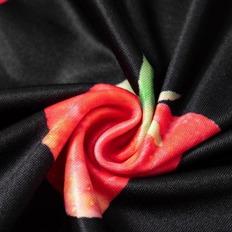 Off shoulder long sleeve strawberry print contrast mini dress