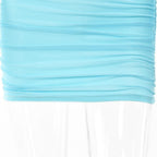 Solid ruched halter mesh long sleeve off shoulder mini dress