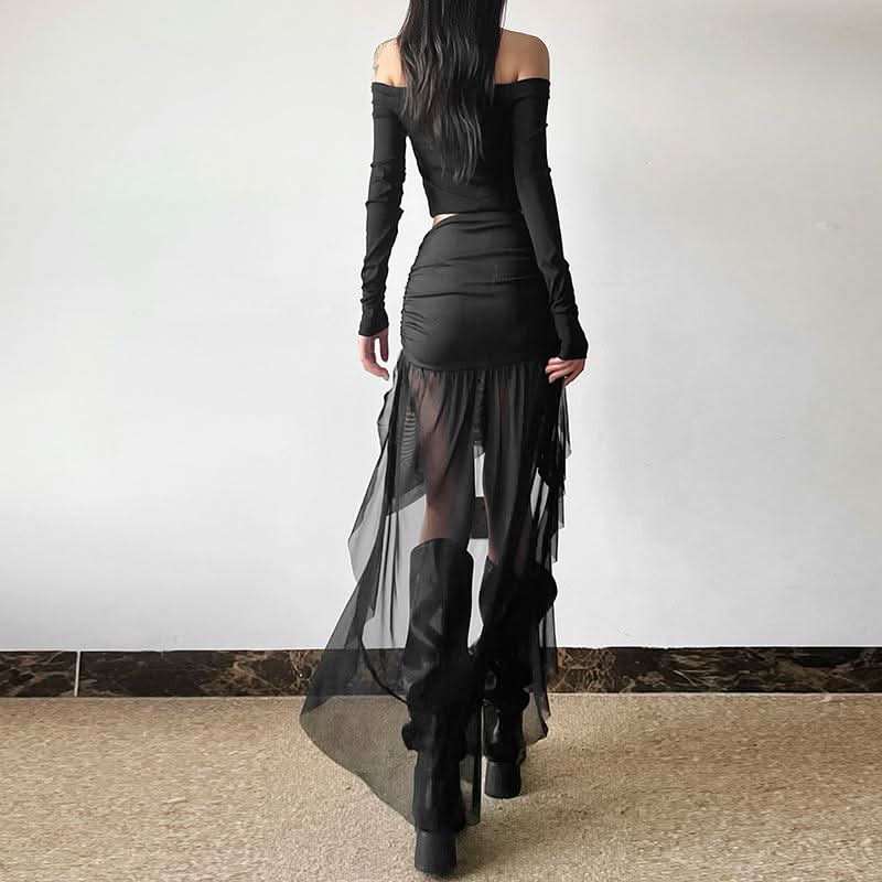 Ruched ruffle mesh mini skirt  | Festival Outfits Women