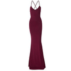 Ruched solid backless cross back v neck lace up maxi dress  | Festival Outfits Women