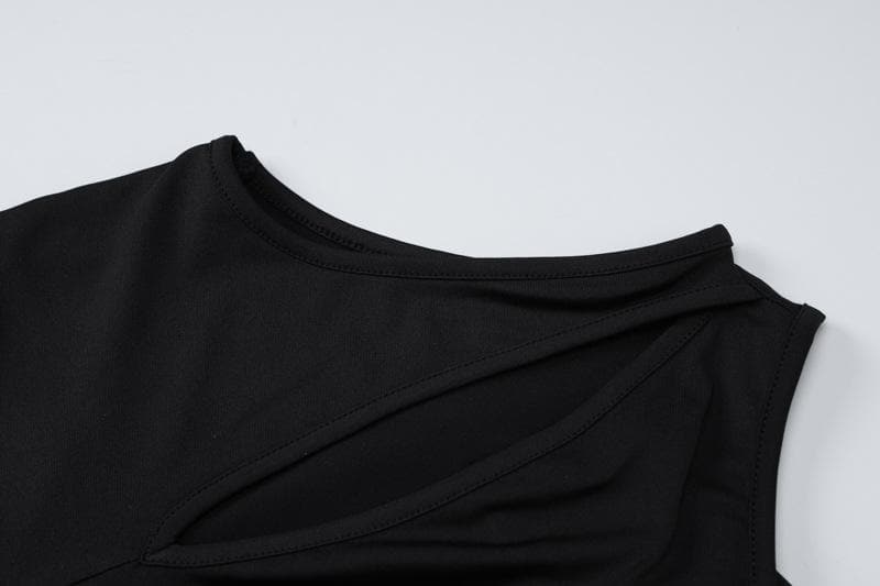 Long sleeve gloves irregular hollow out crewneck maxi dress