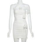 Halter flower applique mesh mini dress  | Festival Outfits Women
