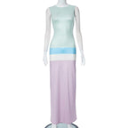 Sleeveless crewneck contrast striped maxi dress