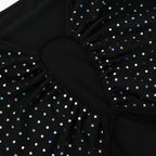 Polka dot contrast hollow out long sleeve mesh midi dress