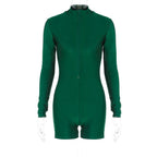 Zip-up solid long sleeve high neck romper  | Festival Outfits Women