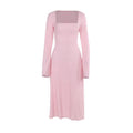Long sleeve square neck textured midi dress  | Festival Outfits Women