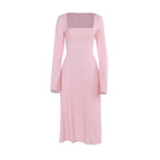 Long sleeve square neck textured midi dress  | Festival Outfits Women