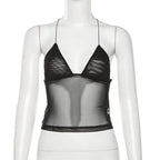 Sheer mesh butterfly applique see through backless solid top  | Festival Outfits Women