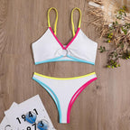 Contrast padded v neck backless o ring cami bikini swimwear