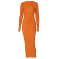 Long sleeve crewneck ruffle textured solid maxi dress