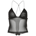 Sheer mesh butterfly applique see through backless solid top  | Festival Outfits Women