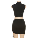 Sleeveless o ring self tie hollow out solid mini dress