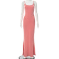Sleeveless solid square neck mermaid hem cami maxi dress