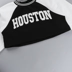 Long sleeve crewneck letter pattern crop mini skirt set  | Festival Outfits Women