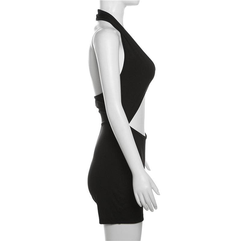 Halter solid v neck hollow out backless romper