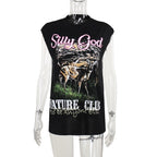 Sleeveless crewneck print top  | Festival Outfits Women