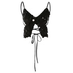 Butterfly pattern glitter lace up cami top  | Festival Outfits Women